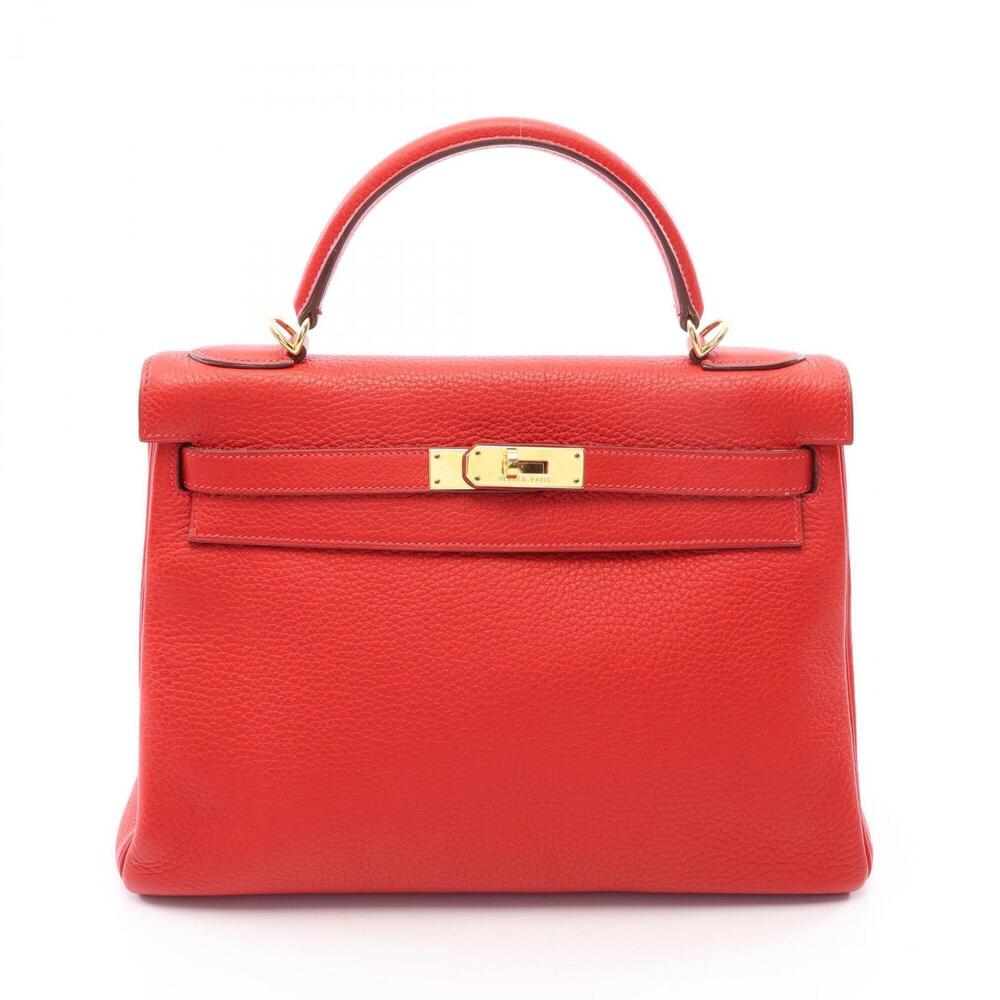 Hermes Kelly 32, 2-way handbag, leather, Taurillon Clemence women's, red.